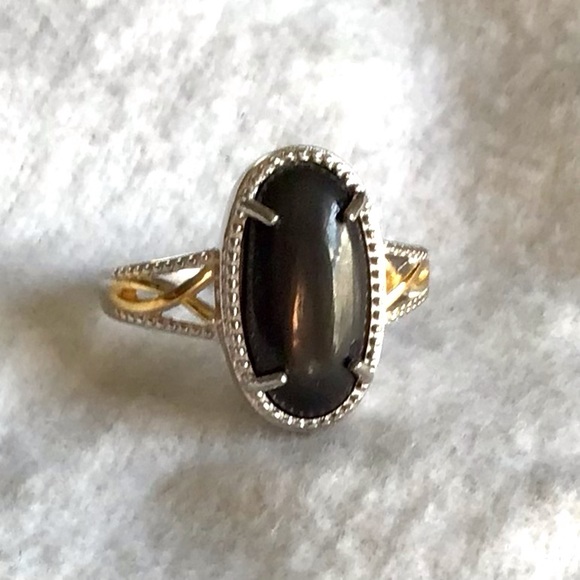 Shungite Oval Ring in Platinum & Gold Over Brass - Picture 1 of 8